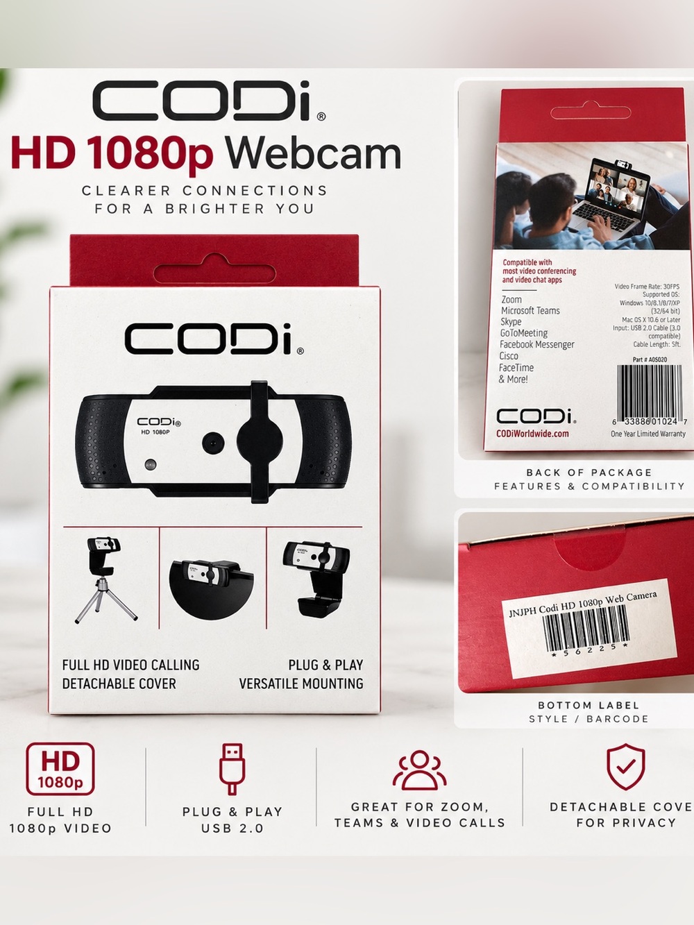 CODi HD 1080p USB Webcam Plug & Play - New in Box